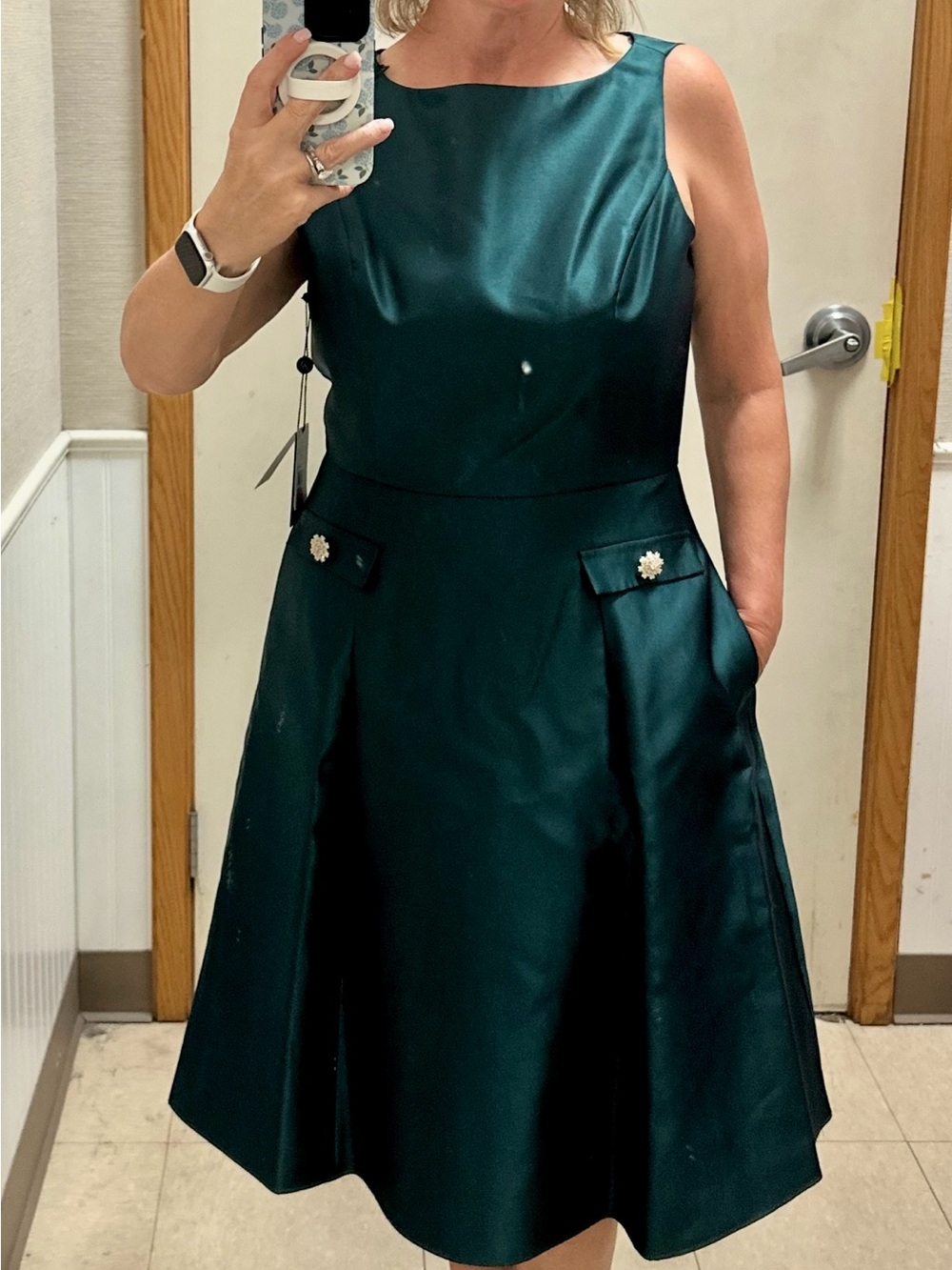 Adrianna Papell Dark Green Sleeveless Midi Button Mikado Dress size 12
